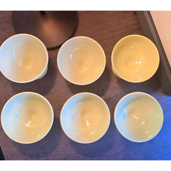 VINTAGE MCM HAZEL ATLAS LEMON YELLOW CUSTARD CUPS; SET OF 6 - Picture 2 of 4